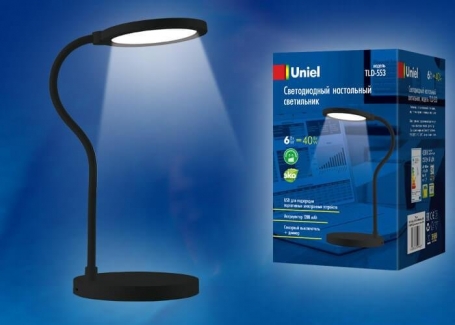 Настольная лампа (UL-00003339) Uniel TLD-553 Black/LED/400Lm/4500K/Dimmer/USB