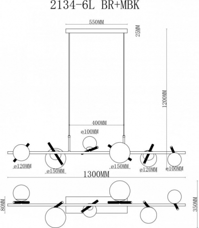 Подвесной светильник Golden 2134-6L BR+MBK