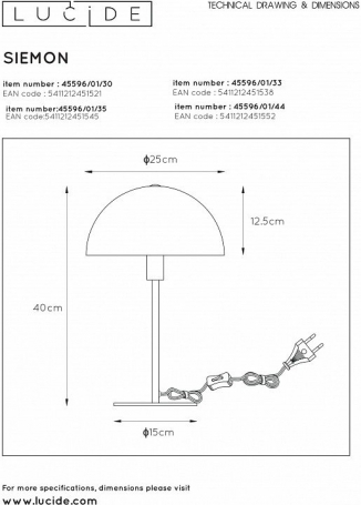Настольная лампа Lucide Siemon 45596/01/30